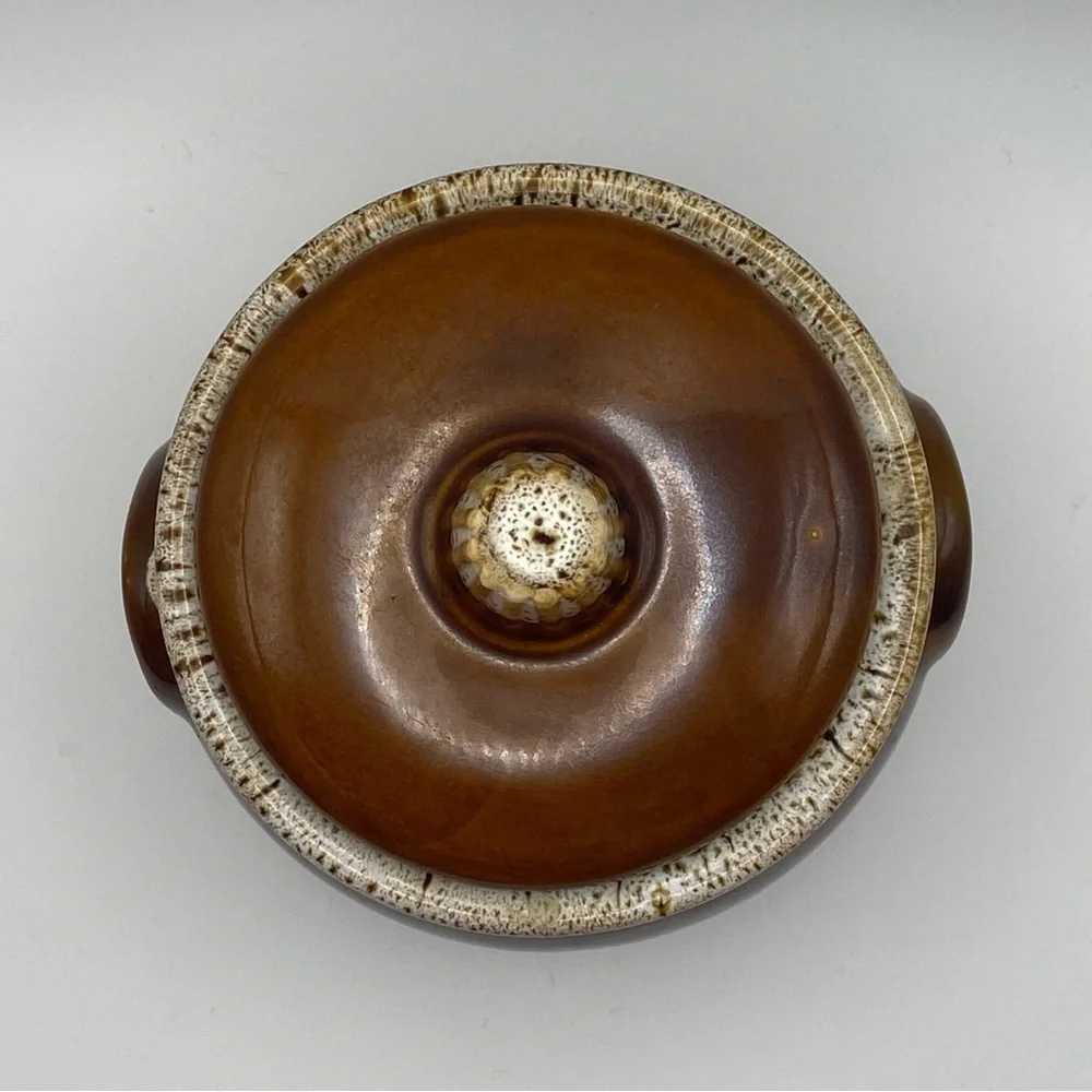 Vintage Hull Brown Drip Ceramic Single Bean Pot or Sugar Bowl w/ Lid Ovenproof